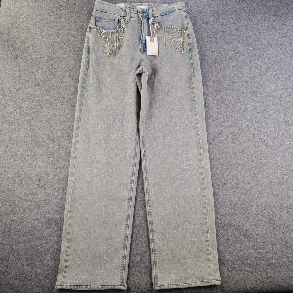 Good American Good 90s Diamond Fringe Jeans Women's 2/26 NWT Crystal Rhinestone